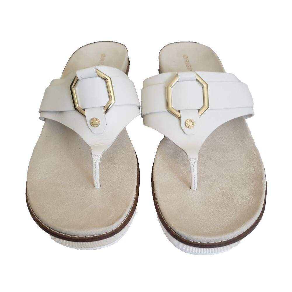 Cole Haan Original Grand Flatform Ivory Leather Thong Sandals Women's Size 10B